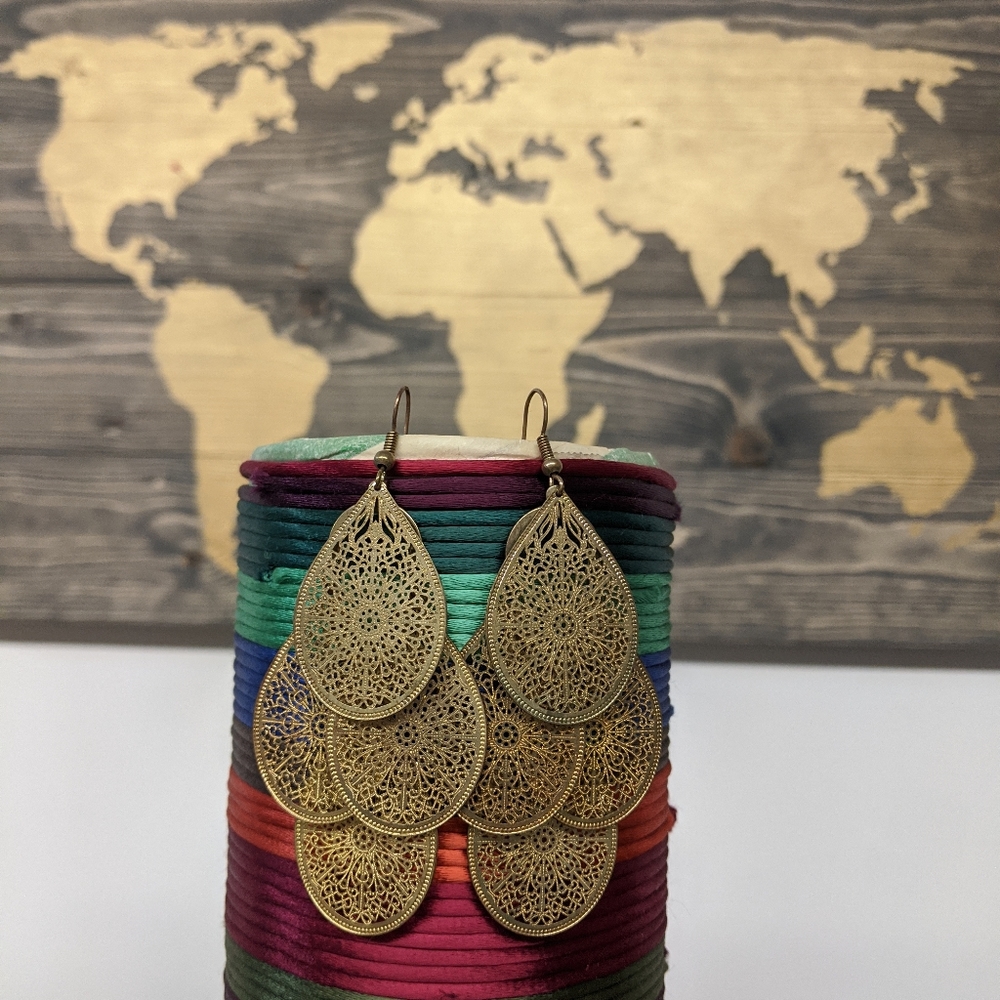 3in. Drop gold tone earrings